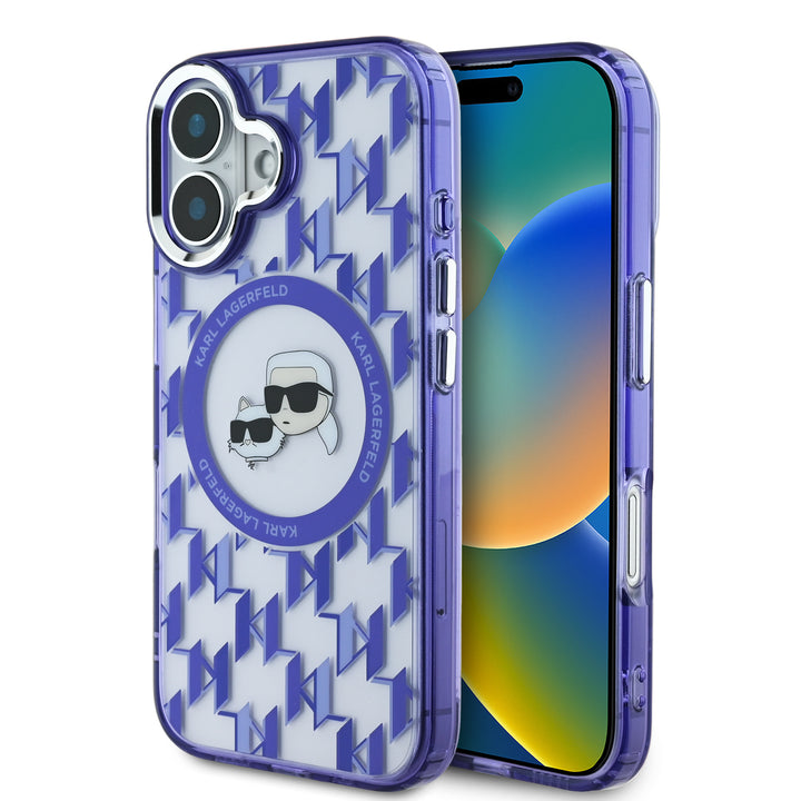 Karl Lagerfeld iPhone 16 Backcover hoesje Magsafe IML metal monogram kc - Paars-Hoesjes-Ilumina Benelux