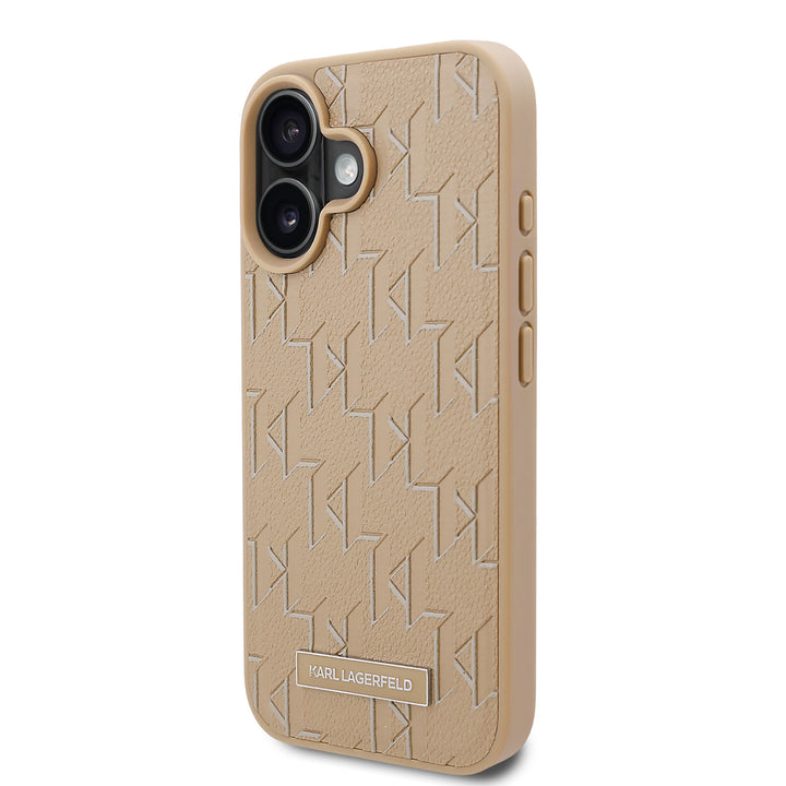 Karl Lagerfeld iPhone 16 Backcover hoesje Magsafe PU hot stamp - Beige-Hoesjes-Ilumina Benelux