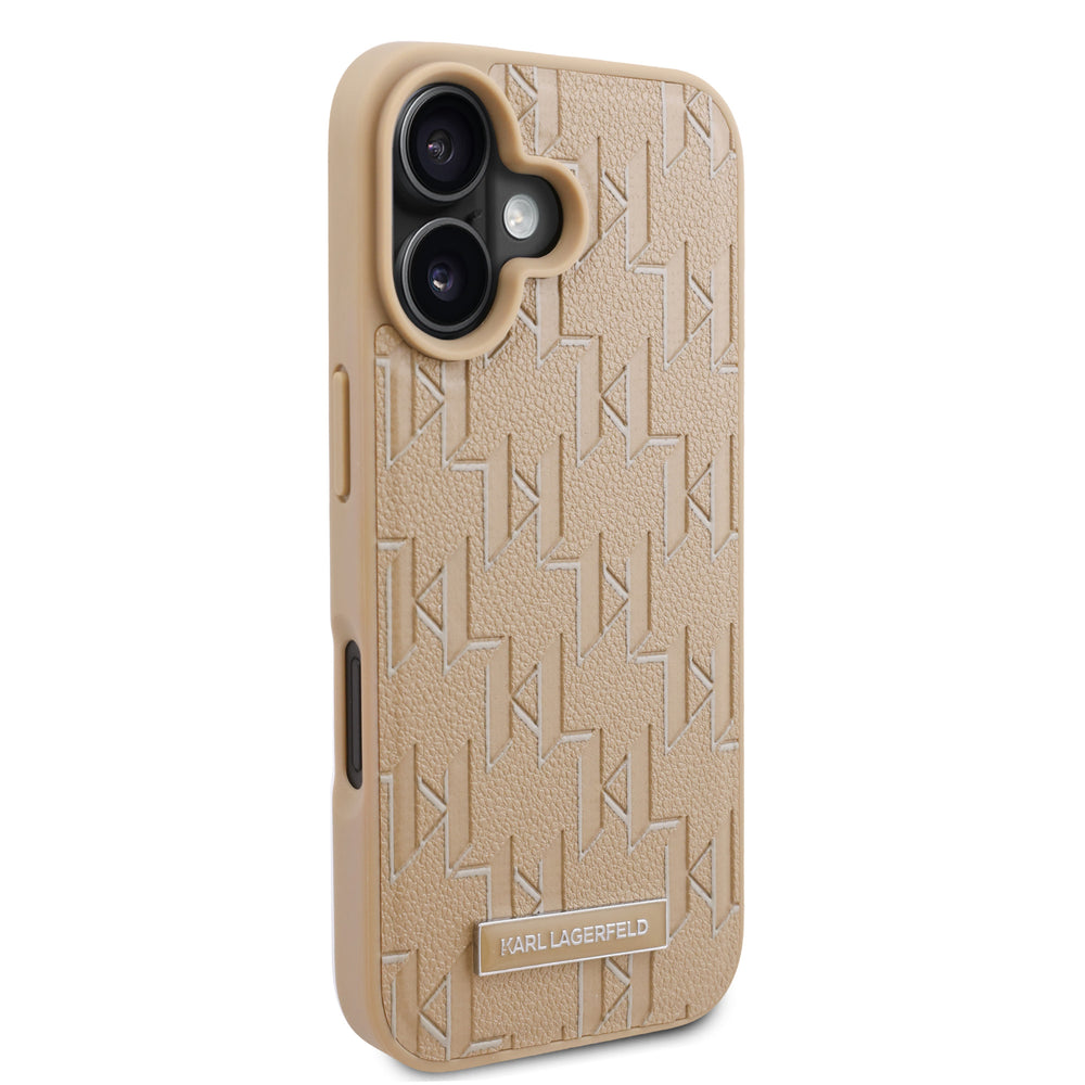 Karl Lagerfeld iPhone 16 Backcover hoesje Magsafe PU hot stamp - Beige-Hoesjes-Ilumina Benelux
