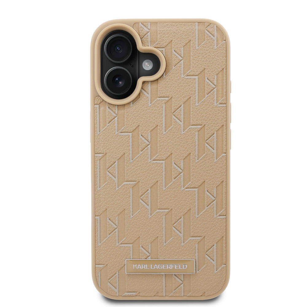 Karl Lagerfeld iPhone 16 Backcover hoesje Magsafe PU hot stamp - Beige-Hoesjes-Ilumina Benelux