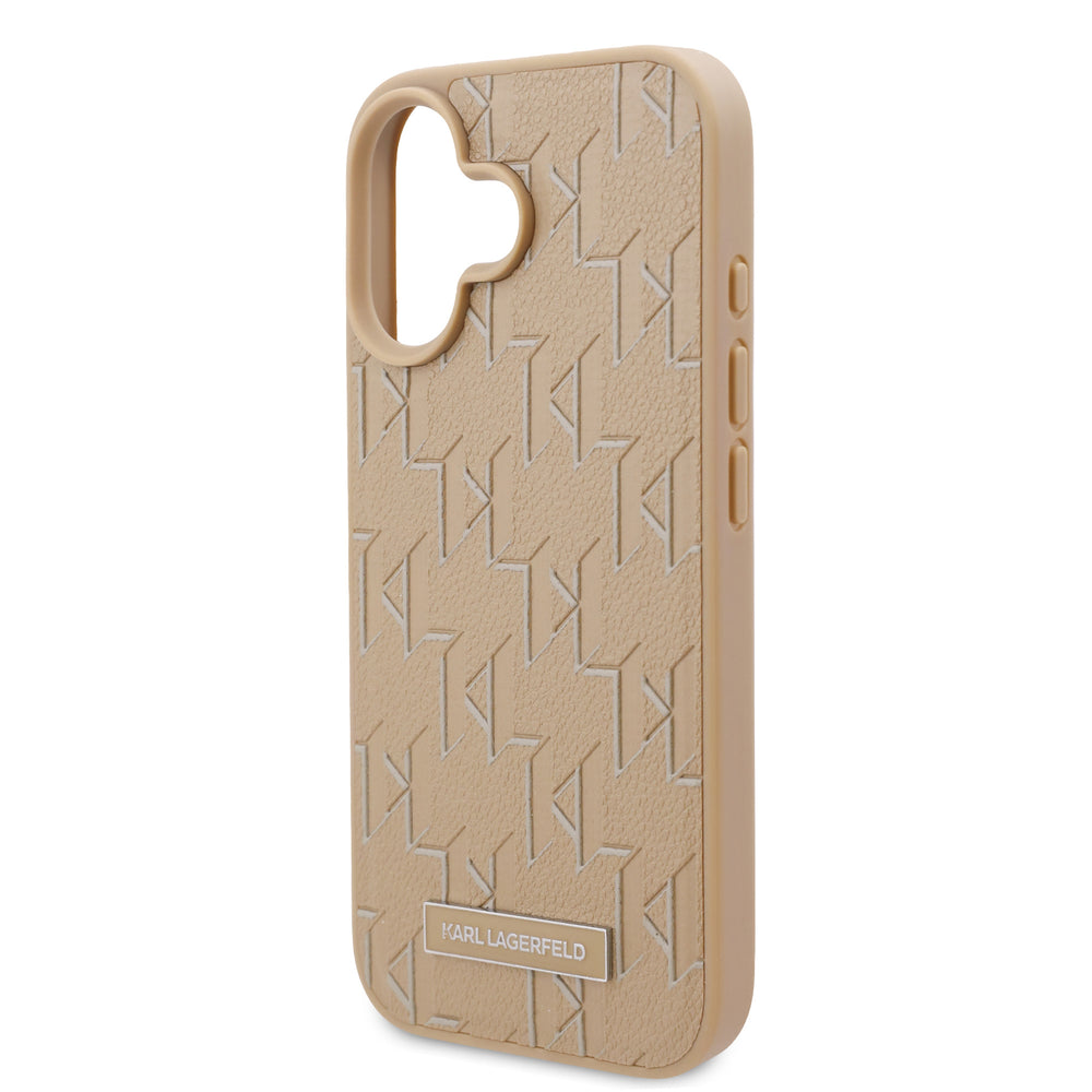Karl Lagerfeld iPhone 16 Backcover hoesje Magsafe PU hot stamp - Beige-Hoesjes-Ilumina Benelux