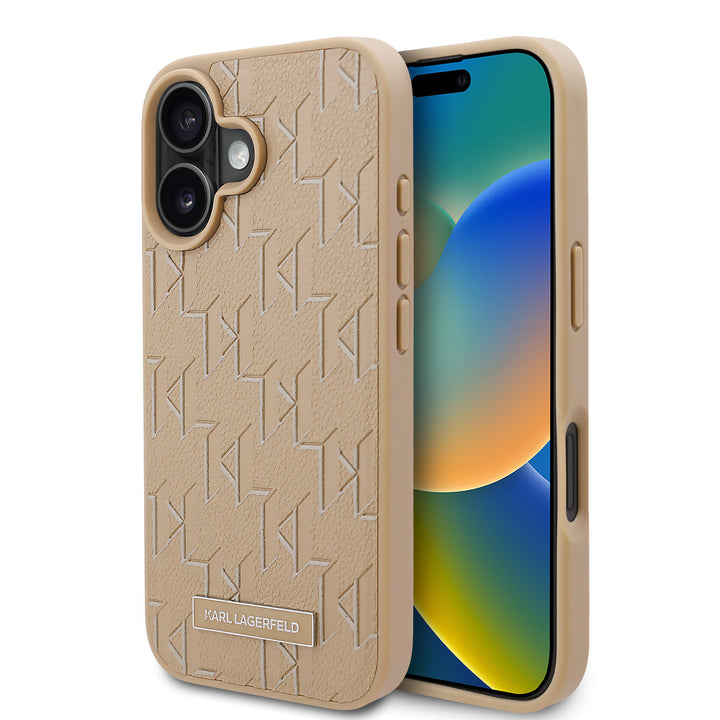 Karl Lagerfeld iPhone 16 Backcover hoesje Magsafe PU hot stamp - Beige-Hoesjes-Ilumina Benelux