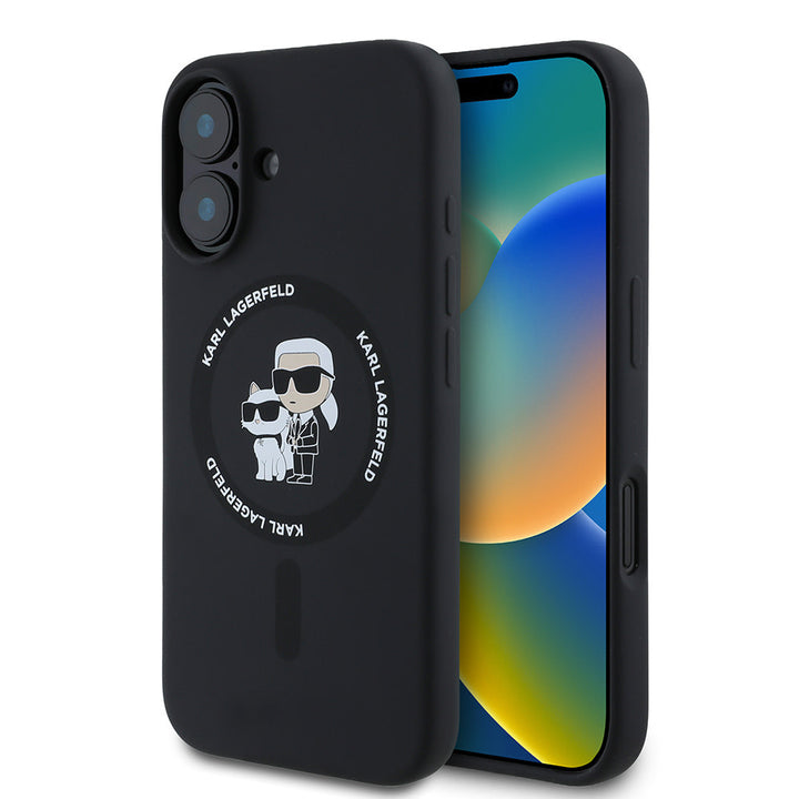 Karl Lagerfeld iPhone 16 Backcover hoesje - Magsafe - Silicone - KC Body Ring - Zwart-Hoesjes-Ilumina Benelux