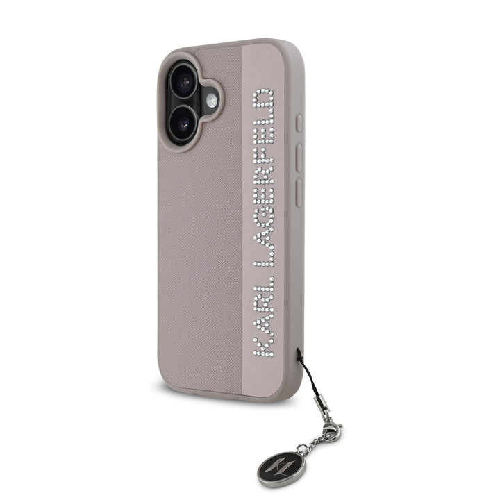 Karl Lagerfeld iPhone 16 Backcover hoesje Saffiano rhinestones and charm - Roze-Hoesjes-Ilumina Benelux