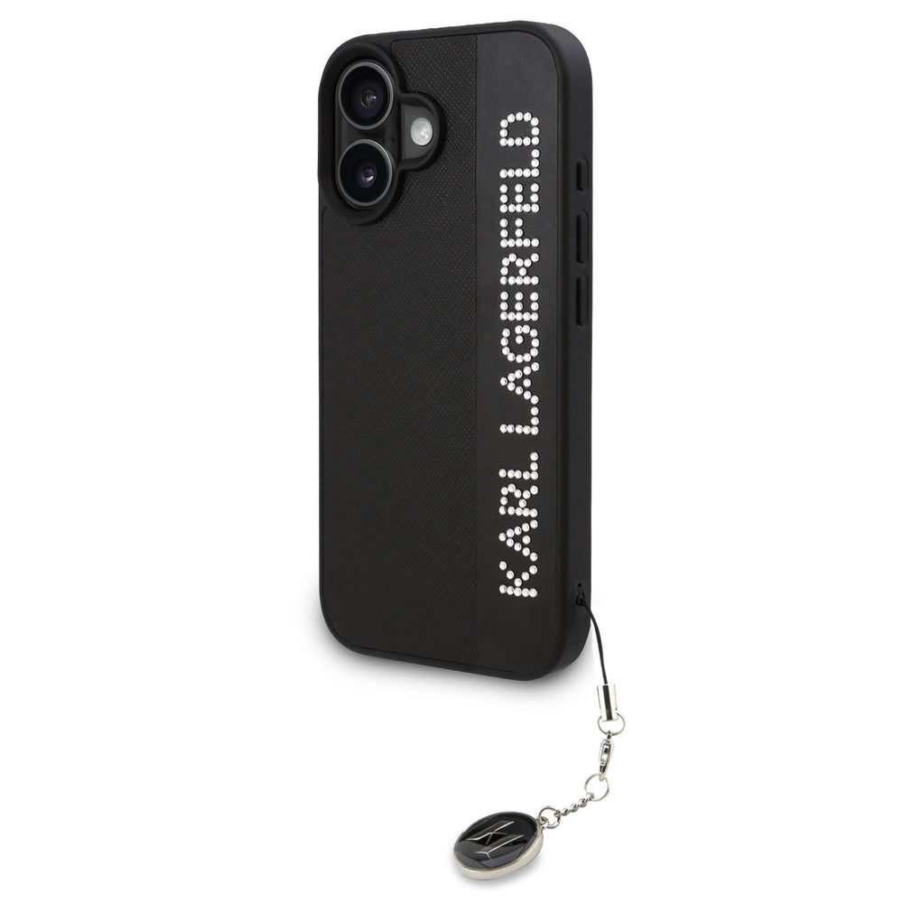 Karl Lagerfeld iPhone 16 Backcover hoesje Saffiano rhinestones and charm - Zwart-Hoesjes-Ilumina Benelux