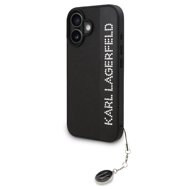 Karl Lagerfeld iPhone 16 Backcover hoesje Saffiano rhinestones and charm - Zwart-Hoesjes-Ilumina Benelux