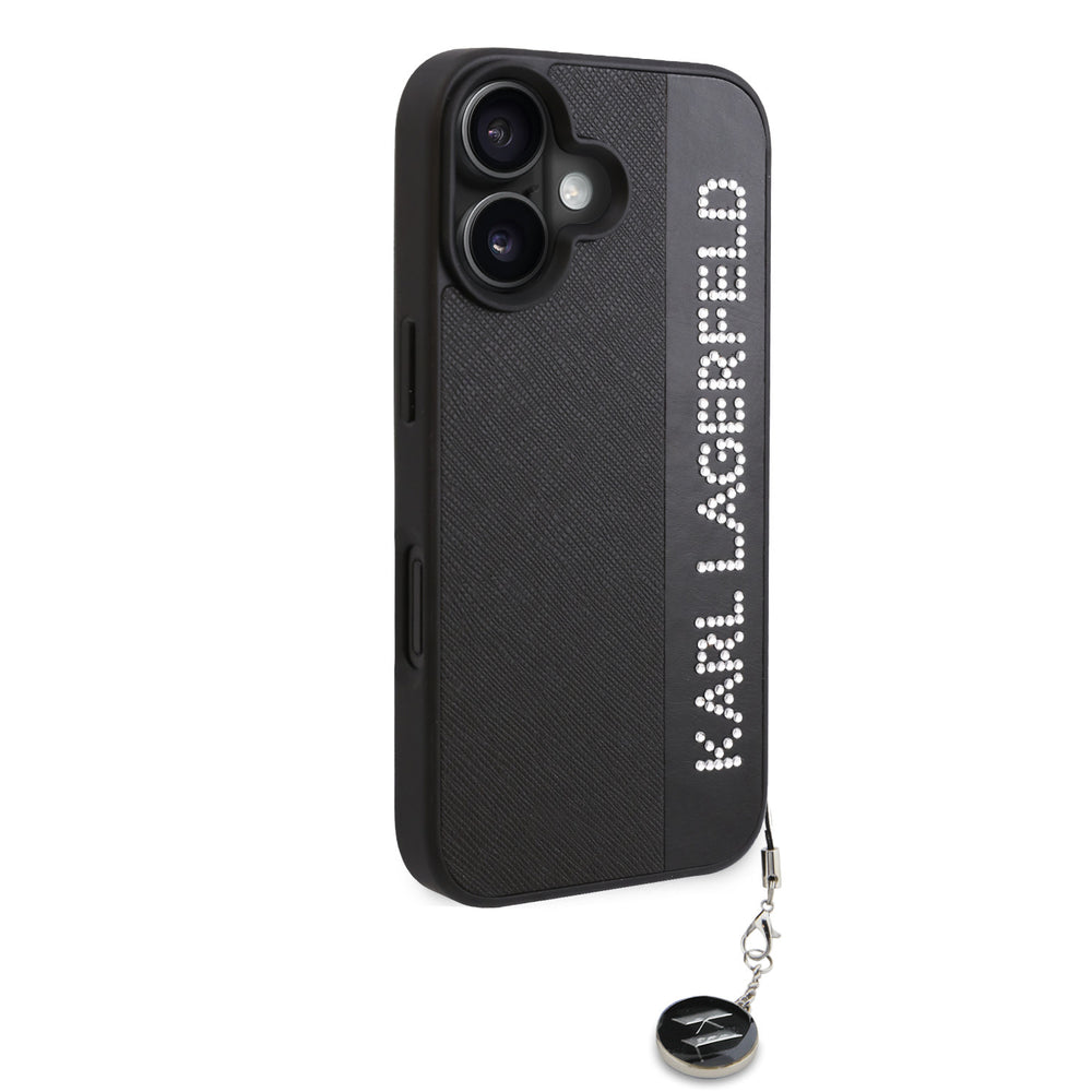 Karl Lagerfeld iPhone 16 Backcover hoesje Saffiano rhinestones and charm - Zwart-Hoesjes-Ilumina Benelux