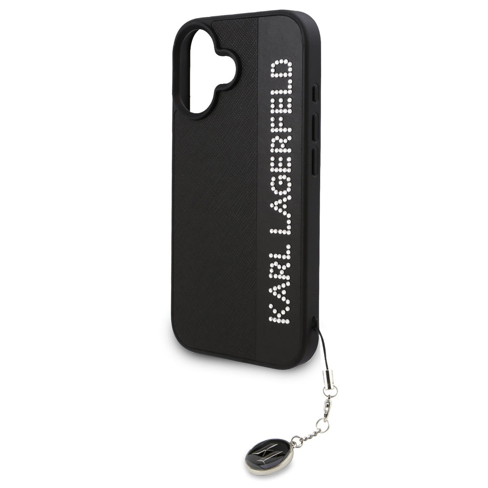 Karl Lagerfeld iPhone 16 Backcover hoesje Saffiano rhinestones and charm - Zwart-Hoesjes-Ilumina Benelux