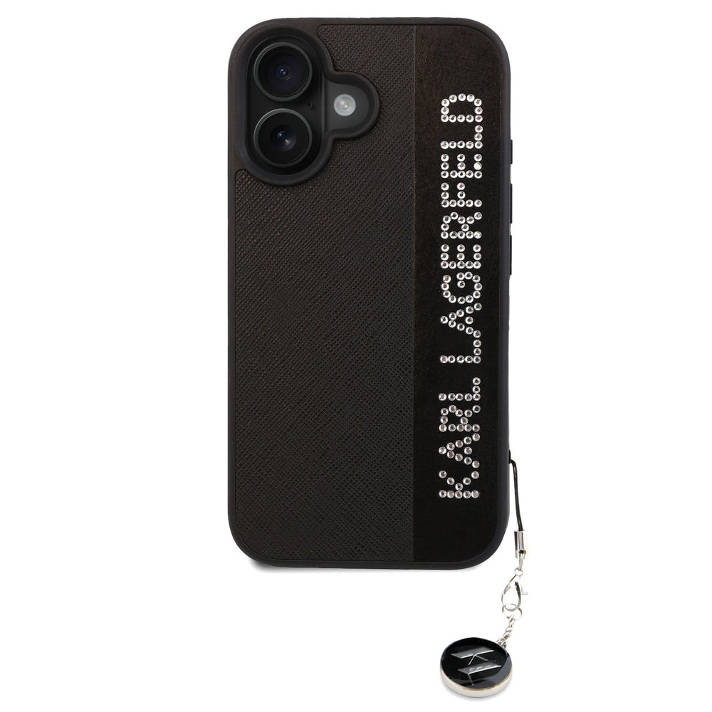 Karl Lagerfeld iPhone 16 Backcover hoesje Saffiano rhinestones and charm - Zwart-Hoesjes-Ilumina Benelux