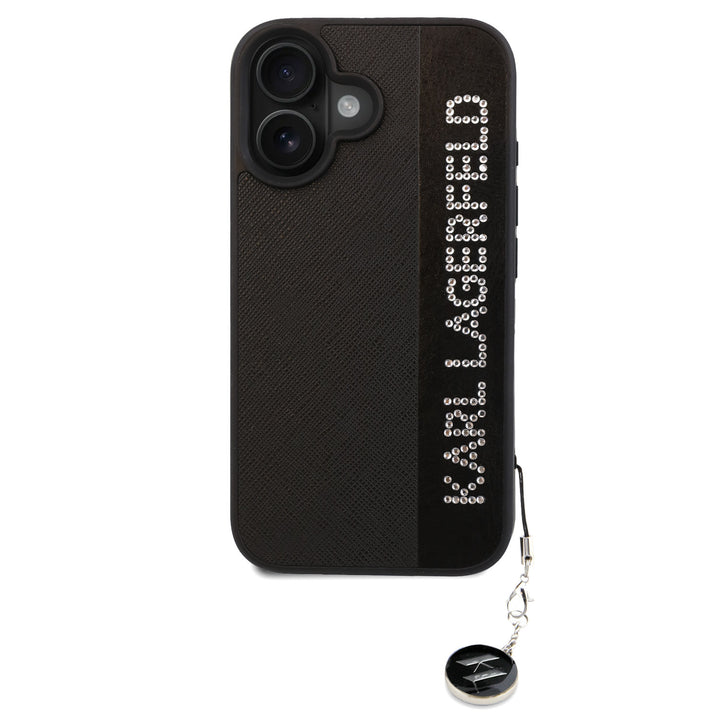Karl Lagerfeld iPhone 16 Backcover hoesje Saffiano rhinestones and charm - Zwart-Hoesjes-Ilumina Benelux