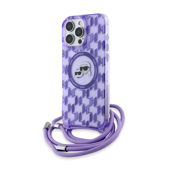 Karl Lagerfeld iPhone 16 Pro Backcover hoesje Magsafe IML KC heads - cord - Paars-Hoesjes-Ilumina Benelux