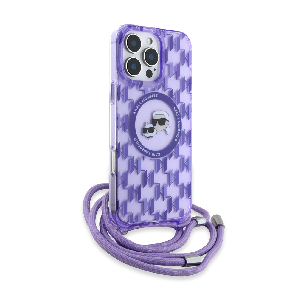 Karl Lagerfeld iPhone 16 Pro Backcover hoesje Magsafe IML KC heads - cord - Paars-Hoesjes-Ilumina Benelux