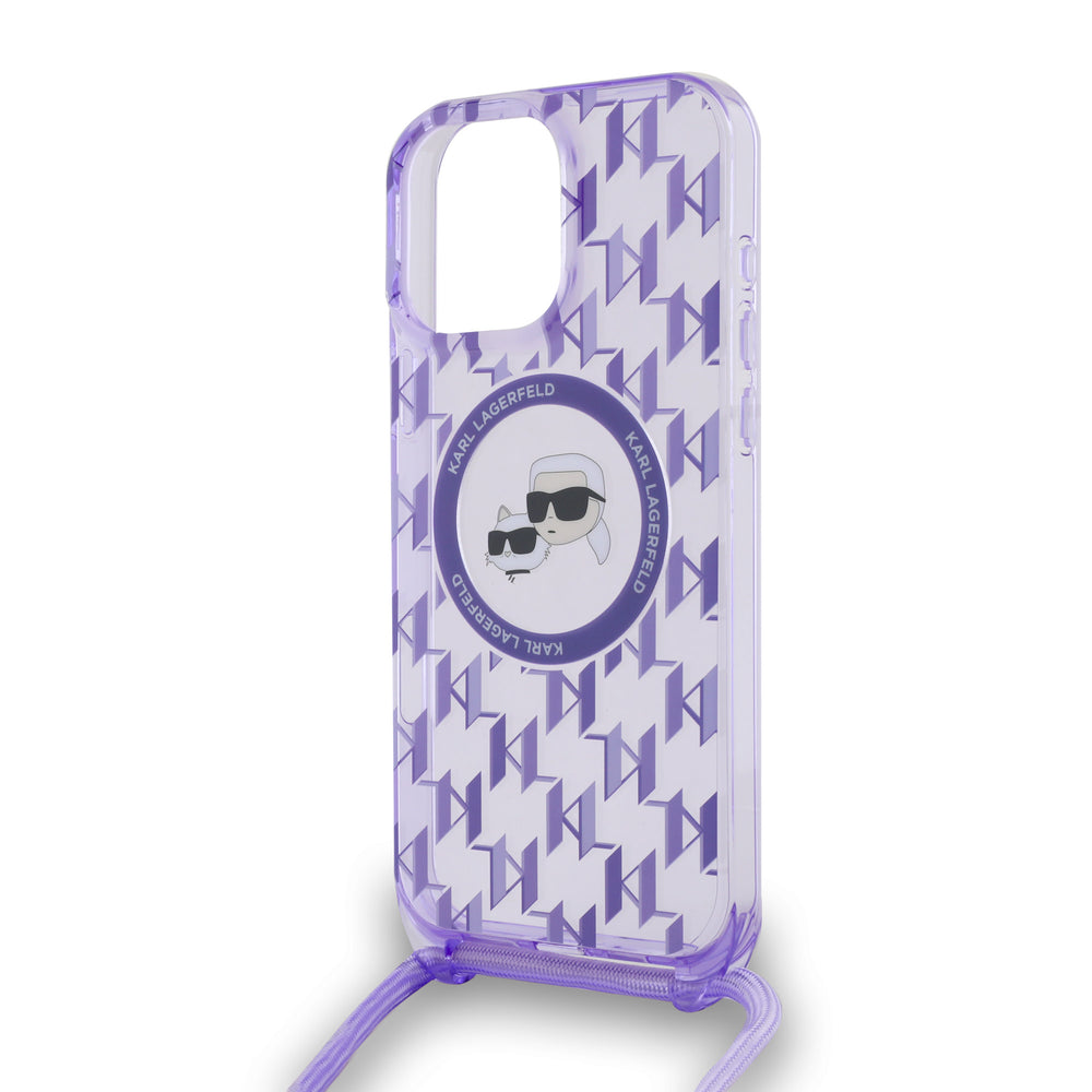 Karl Lagerfeld iPhone 16 Pro Backcover hoesje Magsafe IML KC heads - cord - Paars-Hoesjes-Ilumina Benelux