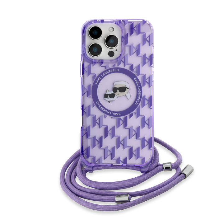 Karl Lagerfeld iPhone 16 Pro Backcover hoesje Magsafe IML KC heads - cord - Paars-Hoesjes-Ilumina Benelux