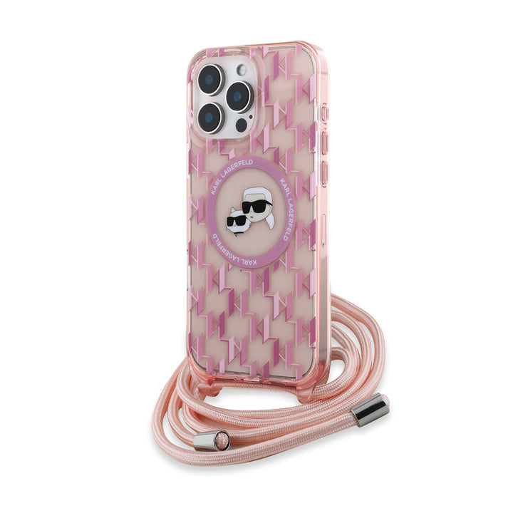 Karl Lagerfeld iPhone 16 Pro Backcover hoesje Magsafe IML KC heads - cord - Roze-Hoesjes-Ilumina Benelux