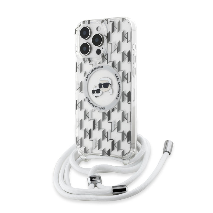 Karl Lagerfeld iPhone 16 Pro Backcover hoesje Magsafe IML KC heads - cord - Transparant-Hoesjes-Ilumina Benelux