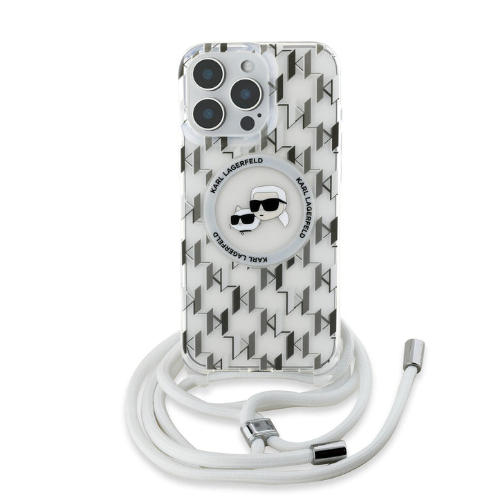 Karl Lagerfeld iPhone 16 Pro Backcover hoesje Magsafe IML KC heads - cord - Transparant-Hoesjes-Ilumina Benelux