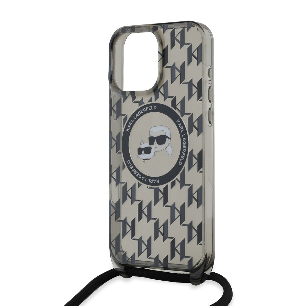Karl Lagerfeld iPhone 16 Pro Backcover hoesje Magsafe IML KC heads - cord - Zwart-Hoesjes-Ilumina Benelux