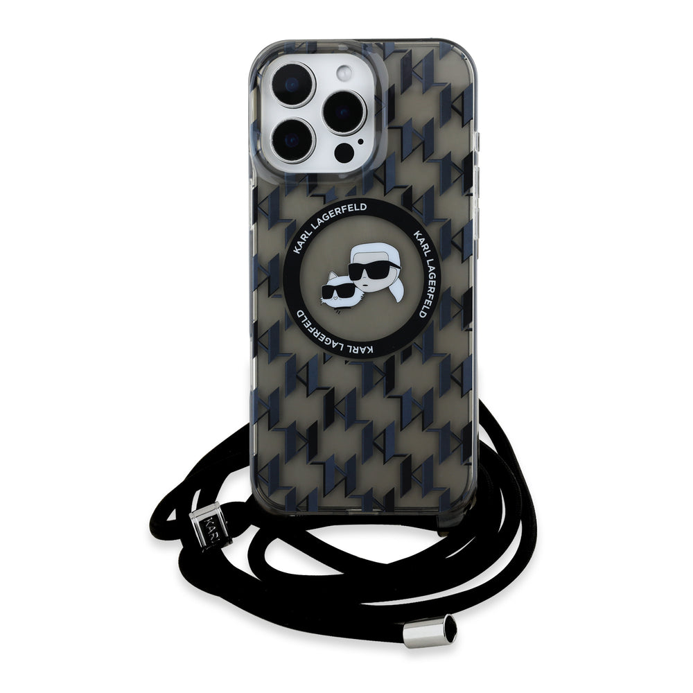 Karl Lagerfeld iPhone 16 Pro Backcover hoesje Magsafe IML KC heads - cord - Zwart-Hoesjes-Ilumina Benelux