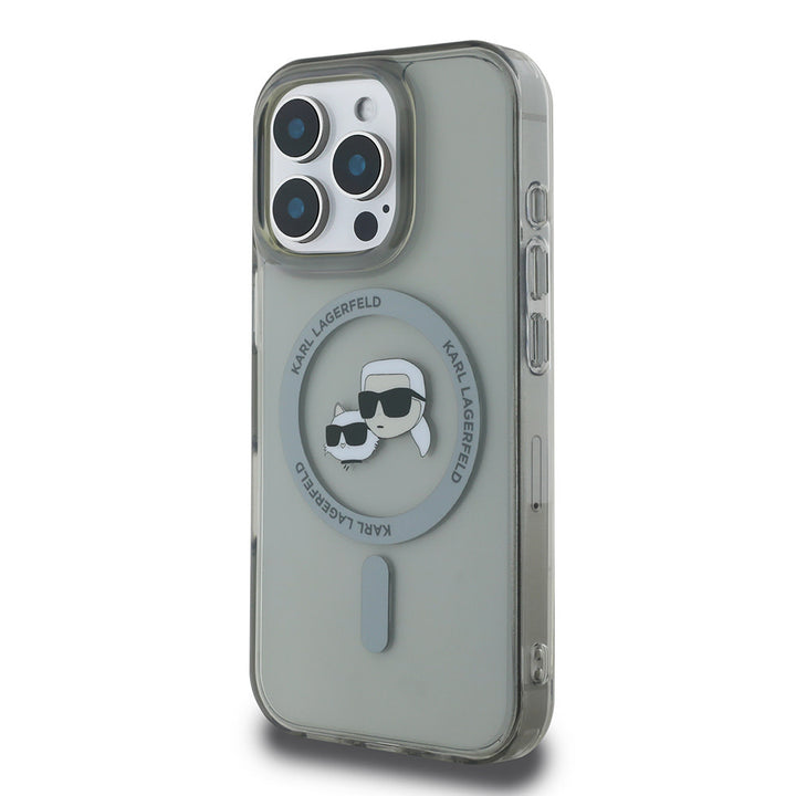Karl Lagerfeld iPhone 16 Pro Backcover hoesje Magsafe IML metal KC heads - Zwart-Hoesjes-Ilumina Benelux