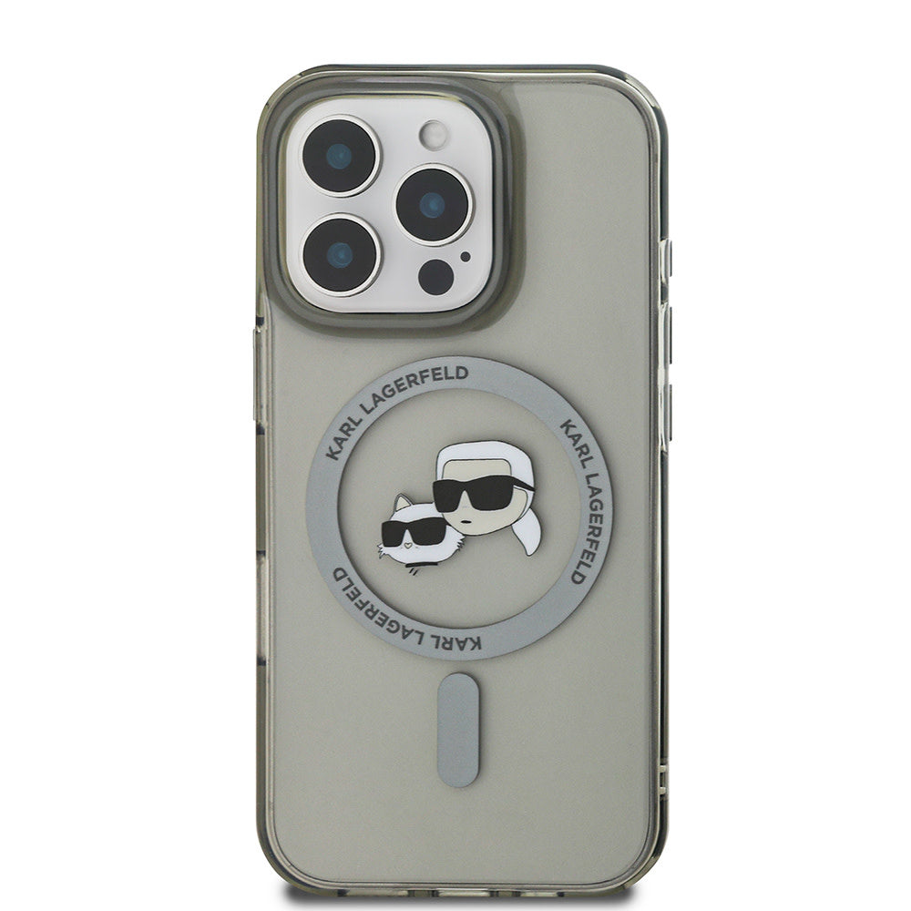 Karl Lagerfeld iPhone 16 Pro Backcover hoesje Magsafe IML metal KC heads - Zwart-Hoesjes-Ilumina Benelux
