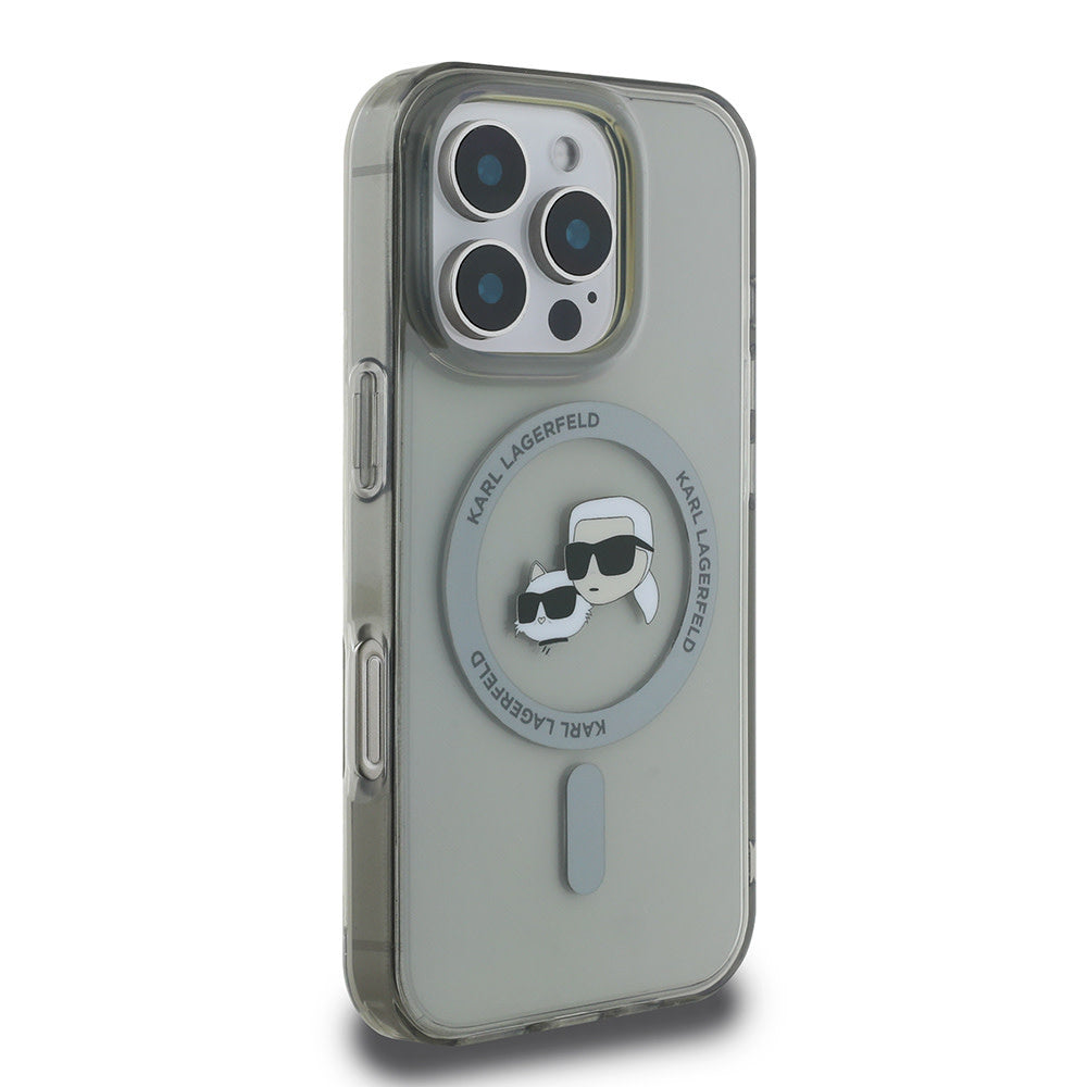 Karl Lagerfeld iPhone 16 Pro Backcover hoesje Magsafe IML metal KC heads - Zwart-Hoesjes-Ilumina Benelux
