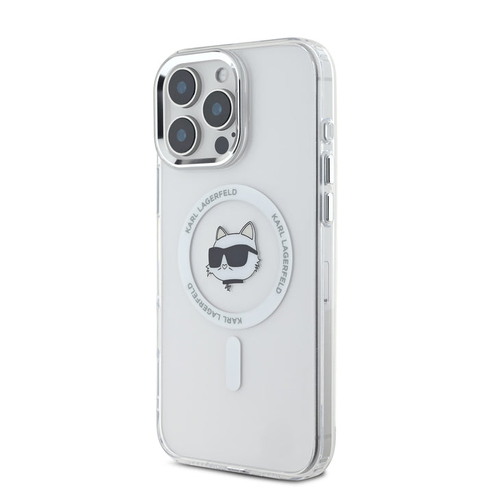 Karl Lagerfeld iPhone 16 Pro Backcover hoesje Magsafe IML metal choupette head - Wit-Hoesjes-Ilumina Benelux