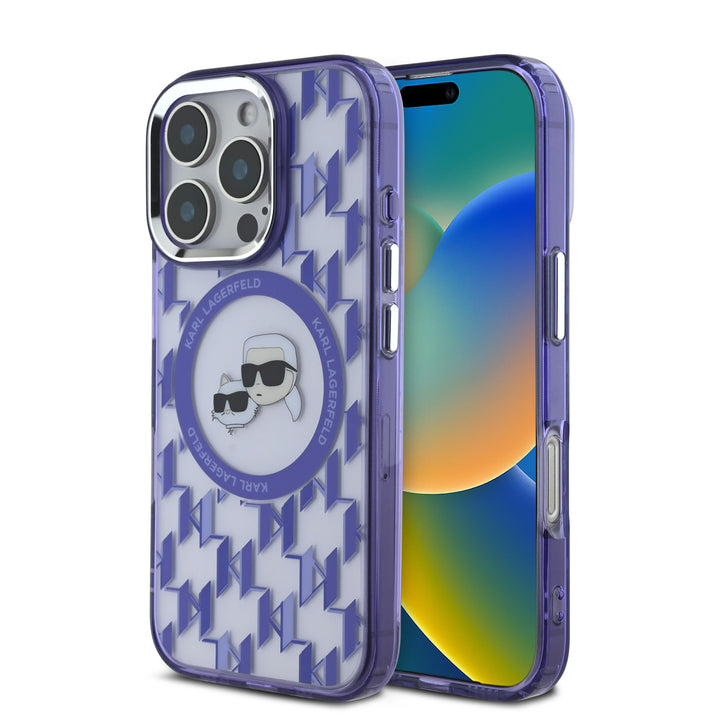 Karl Lagerfeld iPhone 16 Pro Backcover hoesje Magsafe IML metal monogram kc - Paars-Hoesjes-Ilumina Benelux