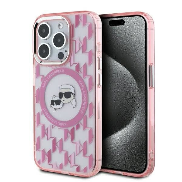 Karl Lagerfeld iPhone 16 Pro Backcover hoesje Magsafe IML metal monogram kc - Roze-Hoesjes-Ilumina Benelux