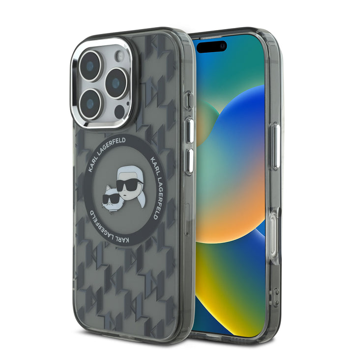 Karl Lagerfeld iPhone 16 Pro Backcover hoesje Magsafe IML metal monogram kc - Zwart-Hoesjes-Ilumina Benelux