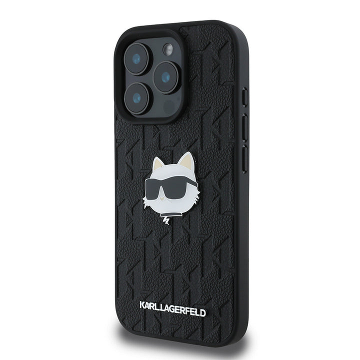 Karl Lagerfeld iPhone 16 Pro Backcover hoesje Monogram choupette head - Zwart-Hoesjes-Ilumina Benelux
