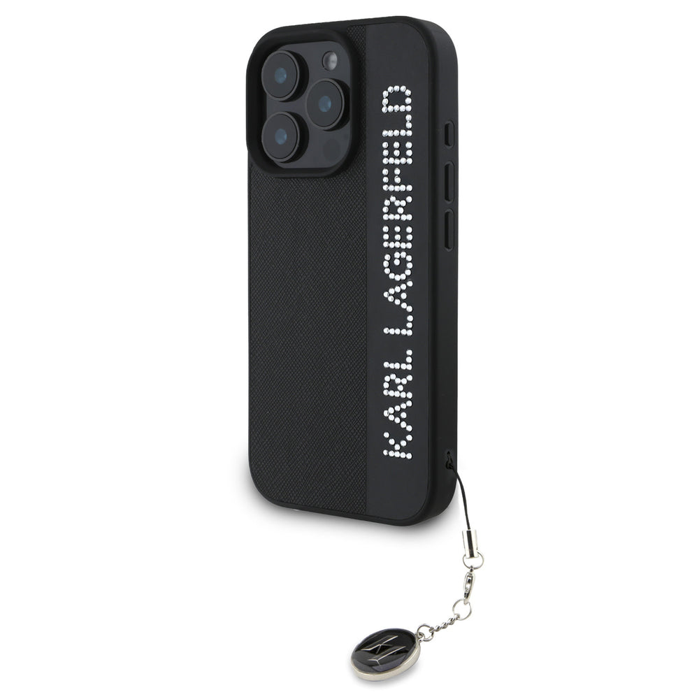 Karl Lagerfeld iPhone 16 Pro Backcover hoesje Saffiano rhinestones and charm - Zwart-Hoesjes-Ilumina Benelux