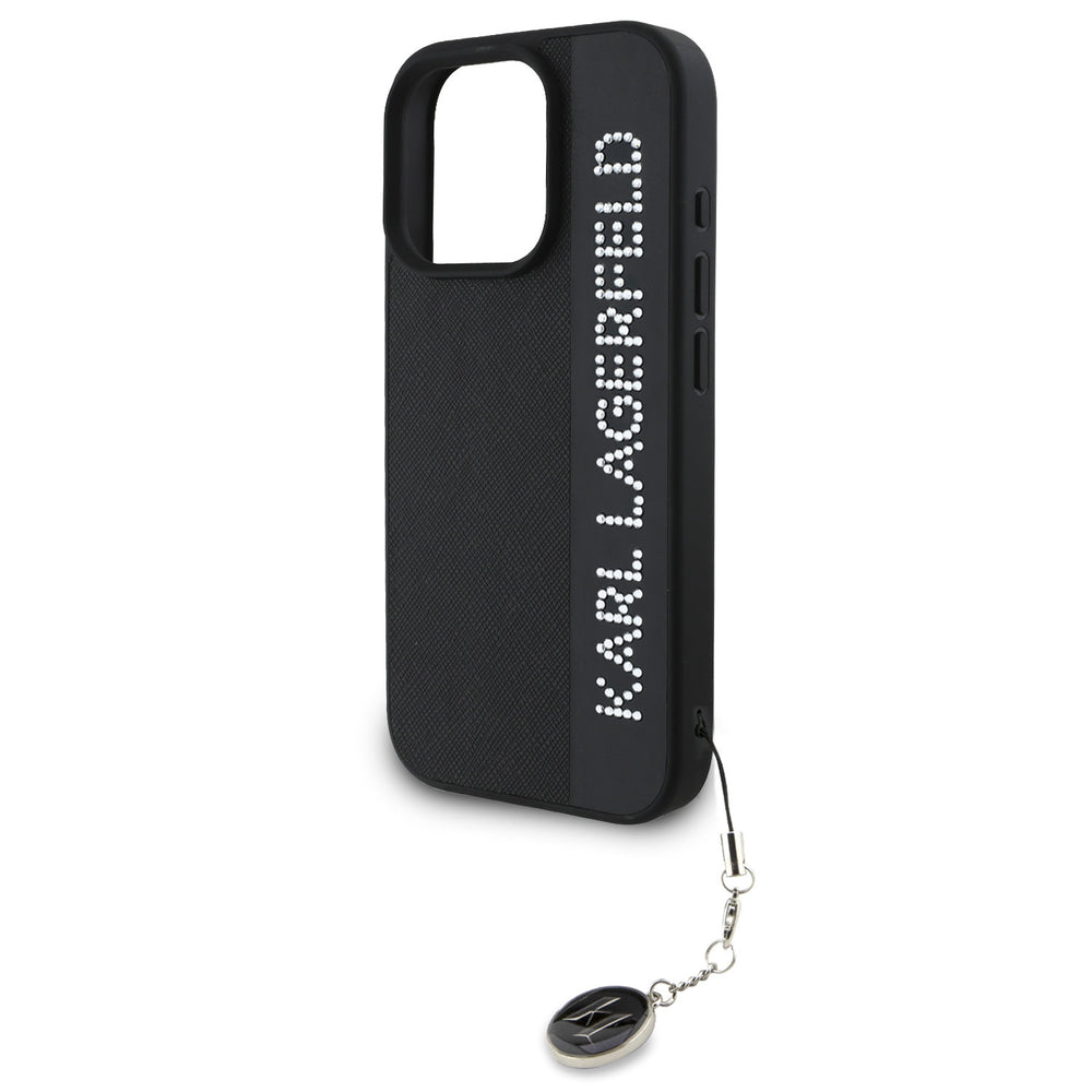 Karl Lagerfeld iPhone 16 Pro Backcover hoesje Saffiano rhinestones and charm - Zwart-Hoesjes-Ilumina Benelux