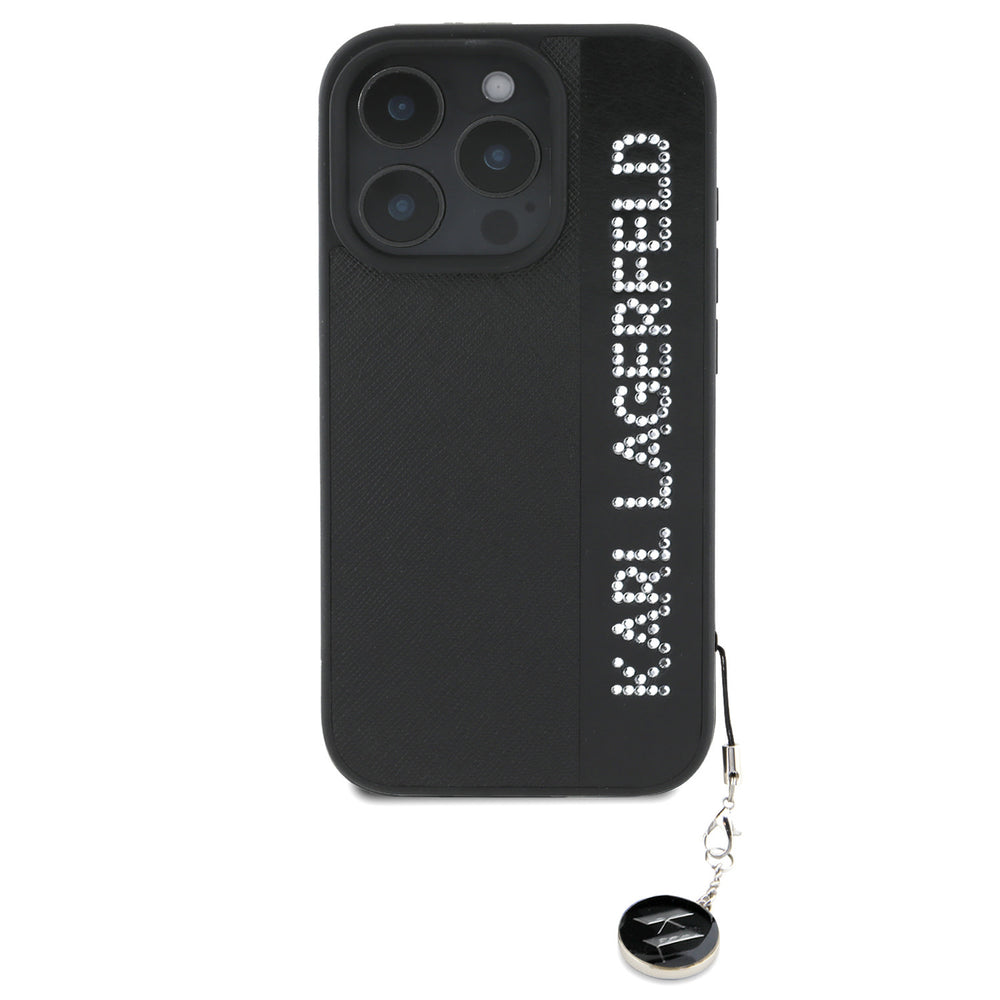 Karl Lagerfeld iPhone 16 Pro Backcover hoesje Saffiano rhinestones and charm - Zwart-Hoesjes-Ilumina Benelux