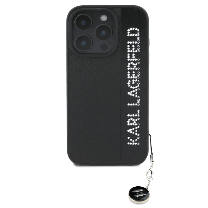 Karl Lagerfeld iPhone 16 Pro Backcover hoesje Saffiano rhinestones and charm - Zwart-Hoesjes-Ilumina Benelux