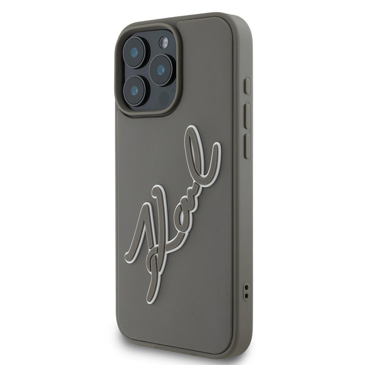 Karl Lagerfeld iPhone 16 Pro Max Backcover hoesje 3D rubber signature - Grijs-Hoesjes-Ilumina Benelux