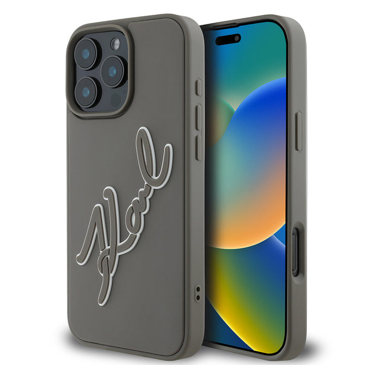 Karl Lagerfeld iPhone 16 Pro Max Backcover hoesje 3D rubber signature - Grijs-Hoesjes-Ilumina Benelux