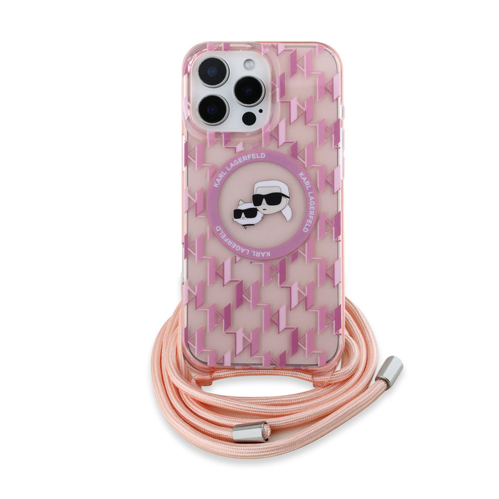 Karl Lagerfeld iPhone 16 Pro Max Backcover hoesje Magsafe IML KC heads - cord - Roze-Hoesjes-Ilumina Benelux