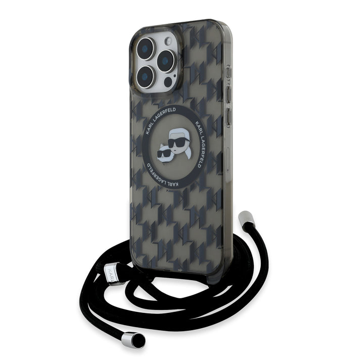 Karl Lagerfeld iPhone 16 Pro Max Backcover hoesje Magsafe IML KC heads - cord - Zwart-Hoesjes-Ilumina Benelux
