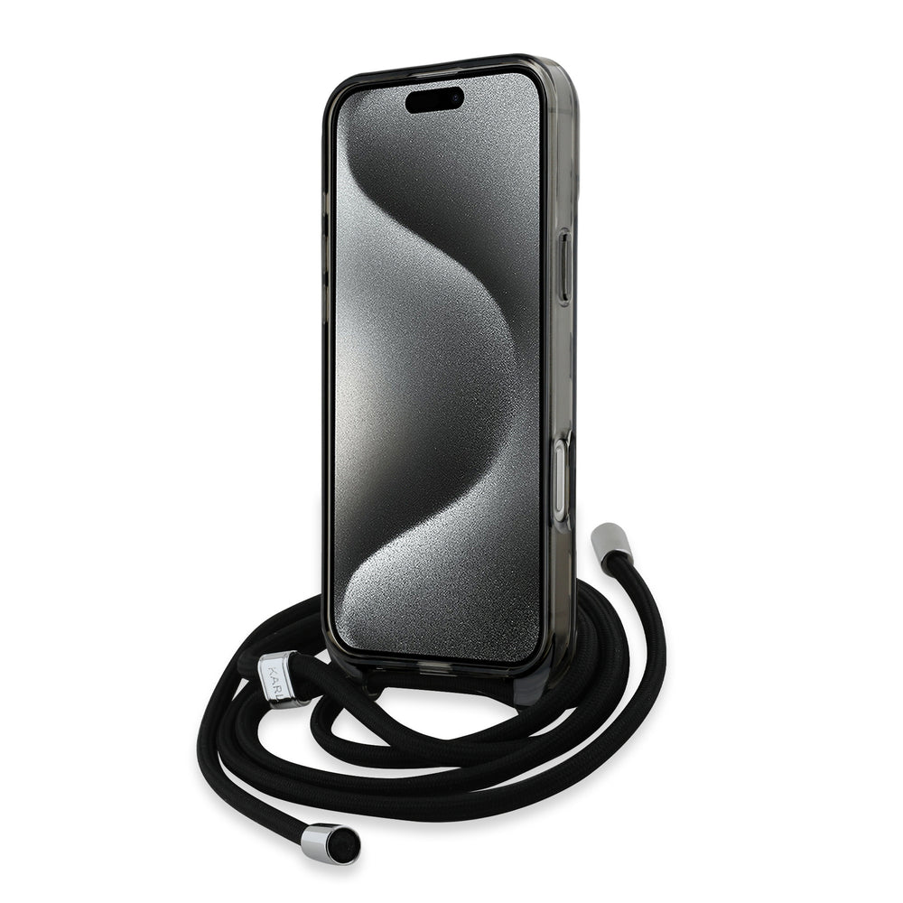Karl Lagerfeld iPhone 16 Pro Max Backcover hoesje Magsafe IML KC heads - cord - Zwart-Hoesjes-Ilumina Benelux