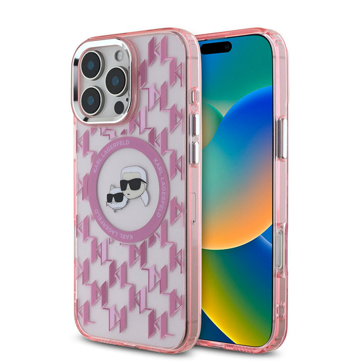 Karl Lagerfeld iPhone 16 Pro Max Backcover hoesje Magsafe IML metal - Roze-Hoesjes-Ilumina Benelux