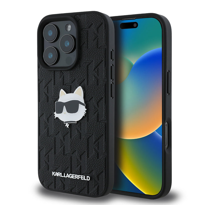 Karl Lagerfeld iPhone 16 Pro Max Backcover hoesje Monogram choupette head - Zwart-Hoesjes-Ilumina Benelux