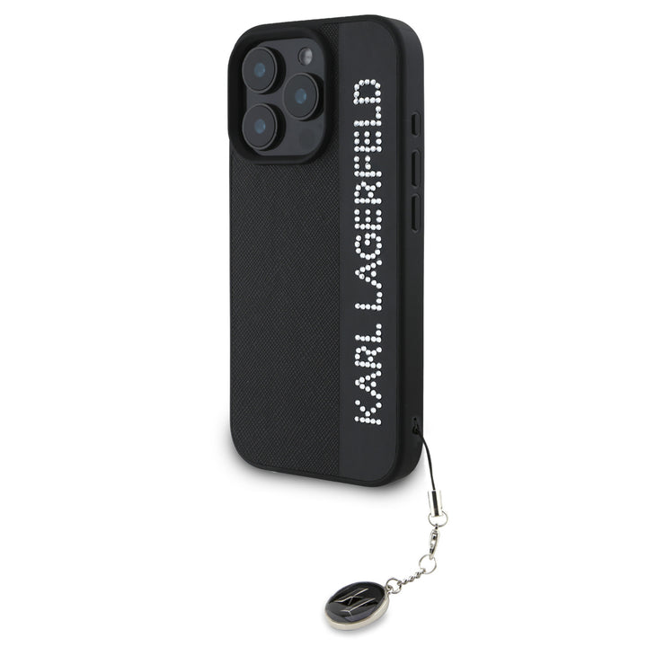 Karl Lagerfeld iPhone 16 Pro Max Backcover hoesje Saffiano rhinestones and charm - Zwart-Hoesjes-Ilumina Benelux