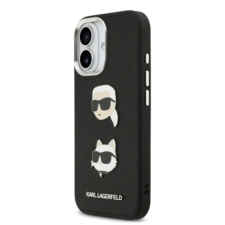 Karl Lagerfeld iPhone 17 Backcover hoesje - FW Grained - K&C Heads Pins - Zwart-Hoesjes-Ilumina Benelux
