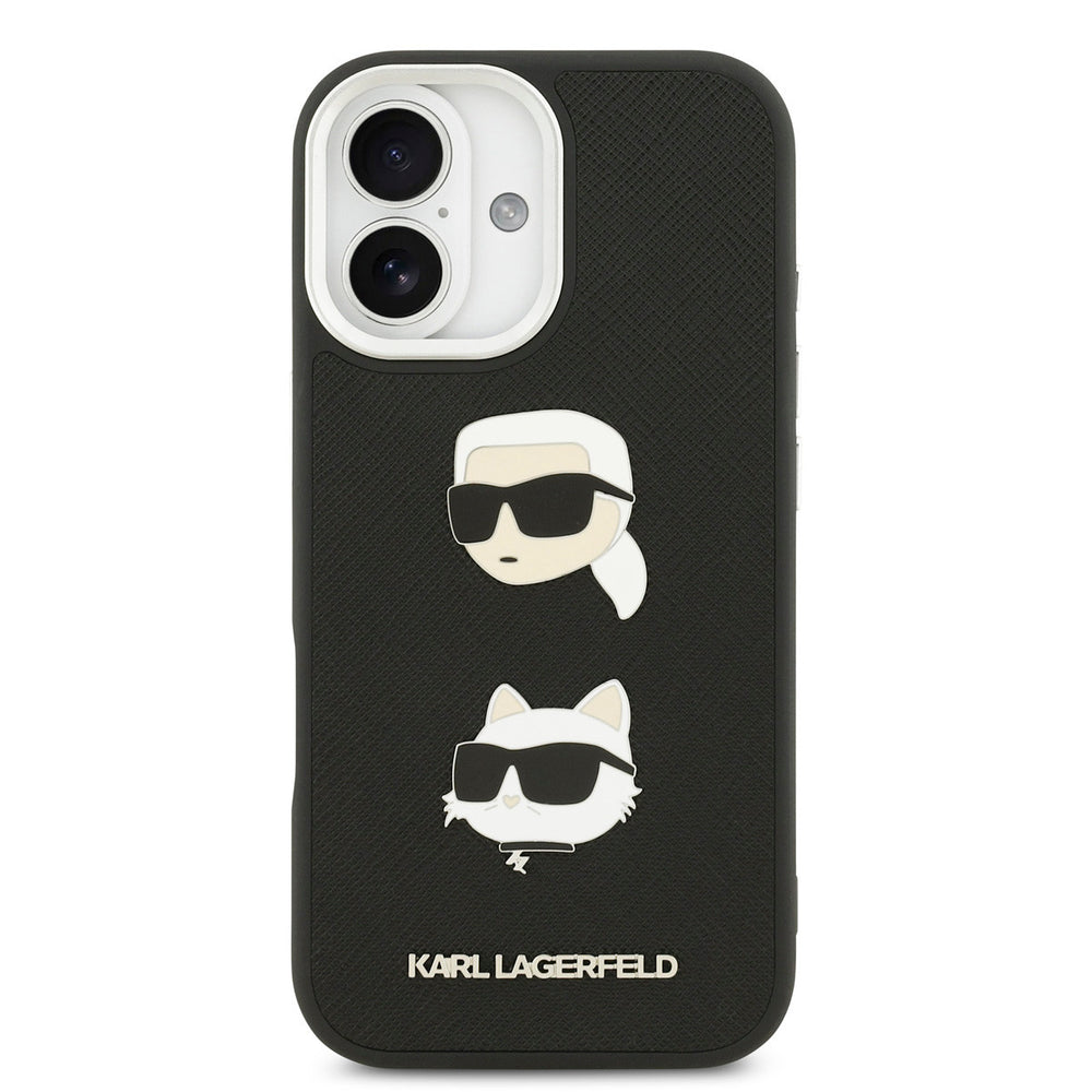 Karl Lagerfeld iPhone 17 Backcover hoesje - FW Grained - K&C Heads Pins - Zwart-Hoesjes-Ilumina Benelux