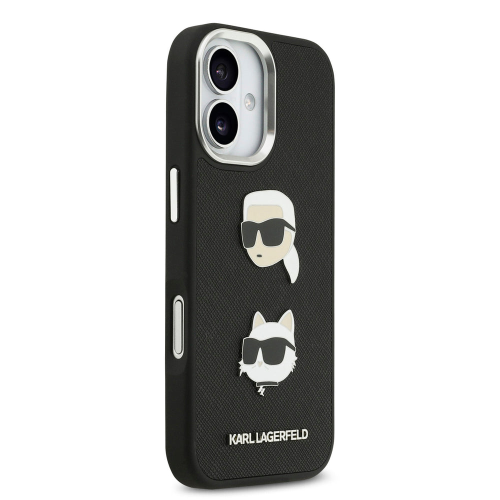 Karl Lagerfeld iPhone 17 Backcover hoesje - FW Grained - K&C Heads Pins - Zwart-Hoesjes-Ilumina Benelux