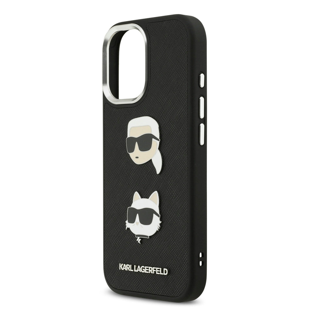 Karl Lagerfeld iPhone 17 Backcover hoesje - FW Grained - K&C Heads Pins - Zwart-Hoesjes-Ilumina Benelux
