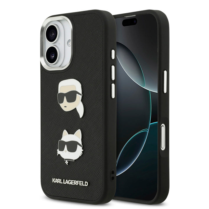 Karl Lagerfeld iPhone 17 Backcover hoesje - FW Grained - K&C Heads Pins - Zwart-Hoesjes-Ilumina Benelux
