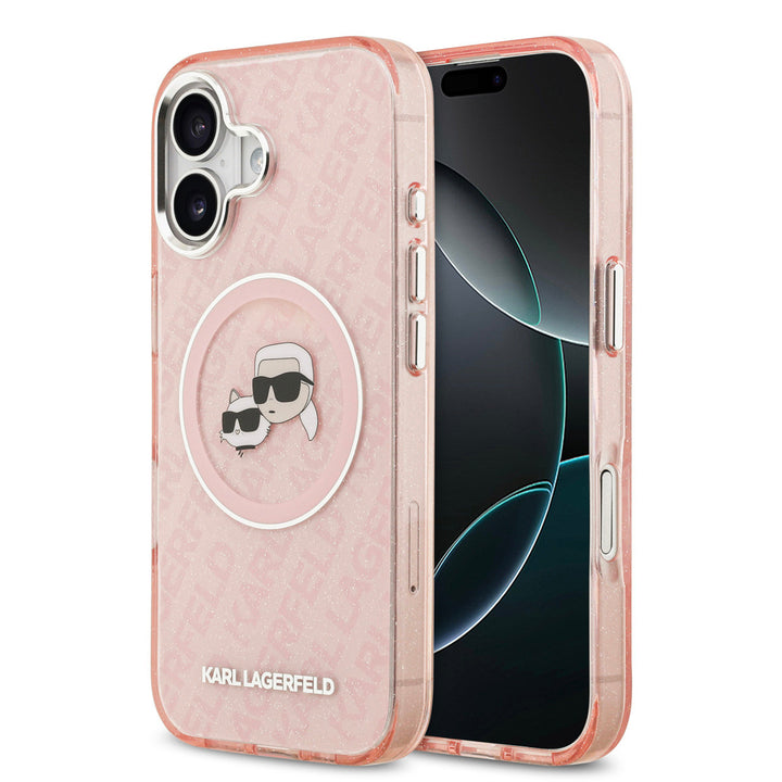 Karl Lagerfeld iPhone 17 Backcover hoesje - MagSafe - IML Glitter K&C Heads Logo - Roze-Hoesjes-Ilumina Benelux