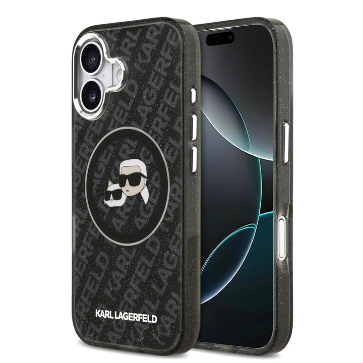 Karl Lagerfeld iPhone 17 Backcover hoesje - MagSafe - IML Glitter K&C Heads Logo - Zwart-Hoesjes-Ilumina Benelux